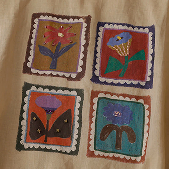 Buddha Stones Sommerliches, lässiges Vintage-T-Shirt mit Blumenmuster, quadratischem Patchwork-Design und kurzen Ärmeln für Damen - image 4