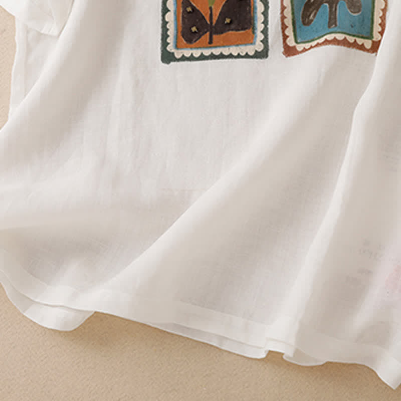Buddha Stones Sommerliches, lässiges Vintage-T-Shirt mit Blumenmuster, quadratischem Patchwork-Design und kurzen Ärmeln für Damen - image 24