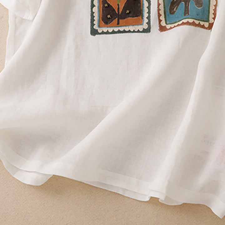Buddha Stones Sommerliches, lässiges Vintage-T-Shirt mit Blumenmuster, quadratischem Patchwork-Design und kurzen Ärmeln für Damen - image 24