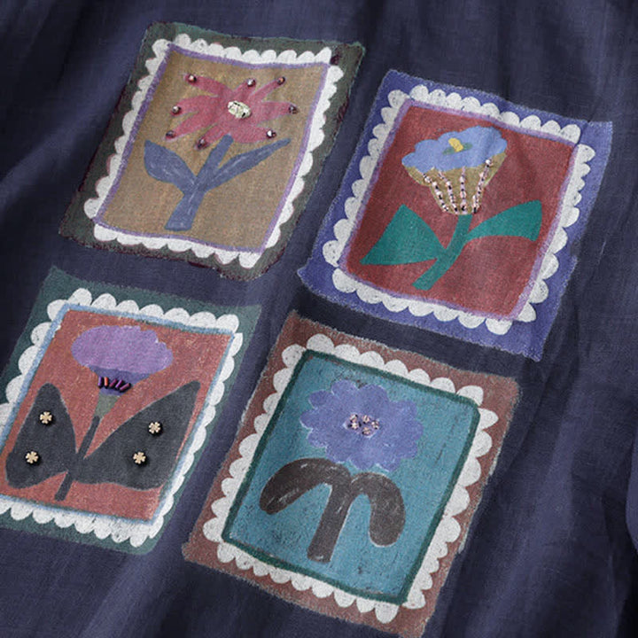 Buddha Stones Sommerliches, lässiges Vintage-T-Shirt mit Blumenmuster, quadratischem Patchwork-Design und kurzen Ärmeln für Damen - image 17