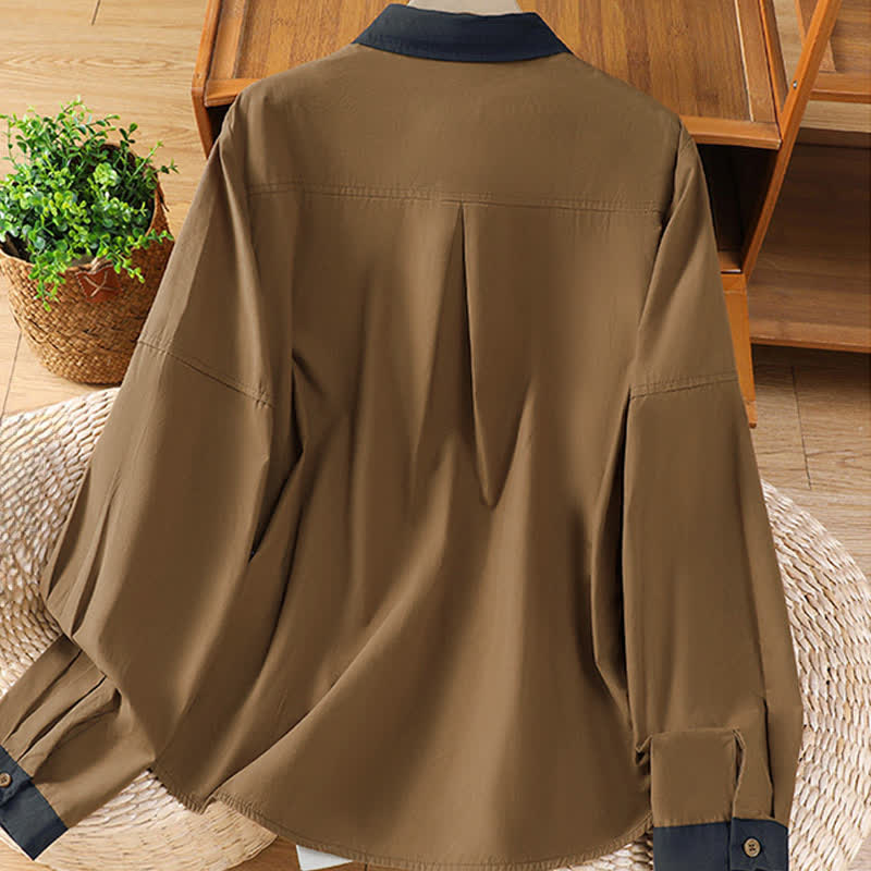 Buddha Stones Lässiges, minimalistisches Langarmshirt für Damen mit Kontrastbesatz und aufgesetzter Tasche – ideal für den Sommer. - image 10