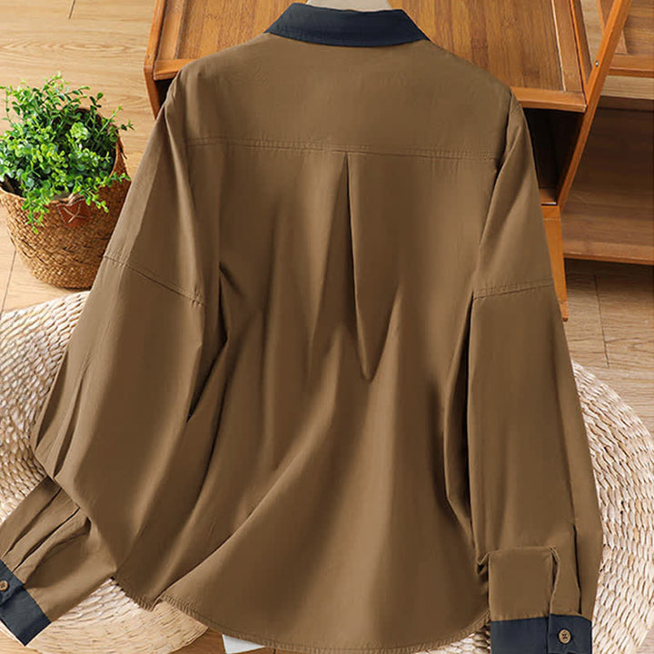 Buddha Stones Lässiges, minimalistisches Langarmshirt für Damen mit Kontrastbesatz und aufgesetzter Tasche – ideal für den Sommer. - image 10