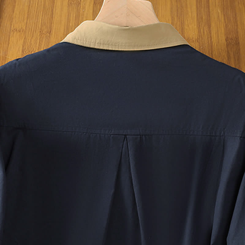Buddha Stones Lässiges, minimalistisches Langarmshirt für Damen mit Kontrastbesatz und aufgesetzter Tasche – ideal für den Sommer. - image 3