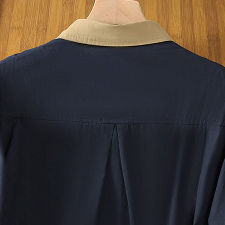 Buddha Stones Lässiges, minimalistisches Langarmshirt für Damen mit Kontrastbesatz und aufgesetzter Tasche – ideal für den Sommer. - image 3