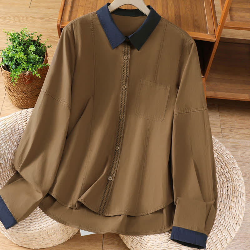 Buddha Stones Lässiges, minimalistisches Langarmshirt für Damen mit Kontrastbesatz und aufgesetzter Tasche – ideal für den Sommer. - Peru - US8-10, UK/AU12-14, EU40-42 (2XL) - image 9