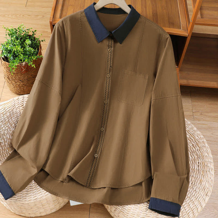 Buddha Stones Lässiges, minimalistisches Langarmshirt für Damen mit Kontrastbesatz und aufgesetzter Tasche – ideal für den Sommer. - Peru - US8-10, UK/AU12-14, EU40-42 (2XL) - image 9