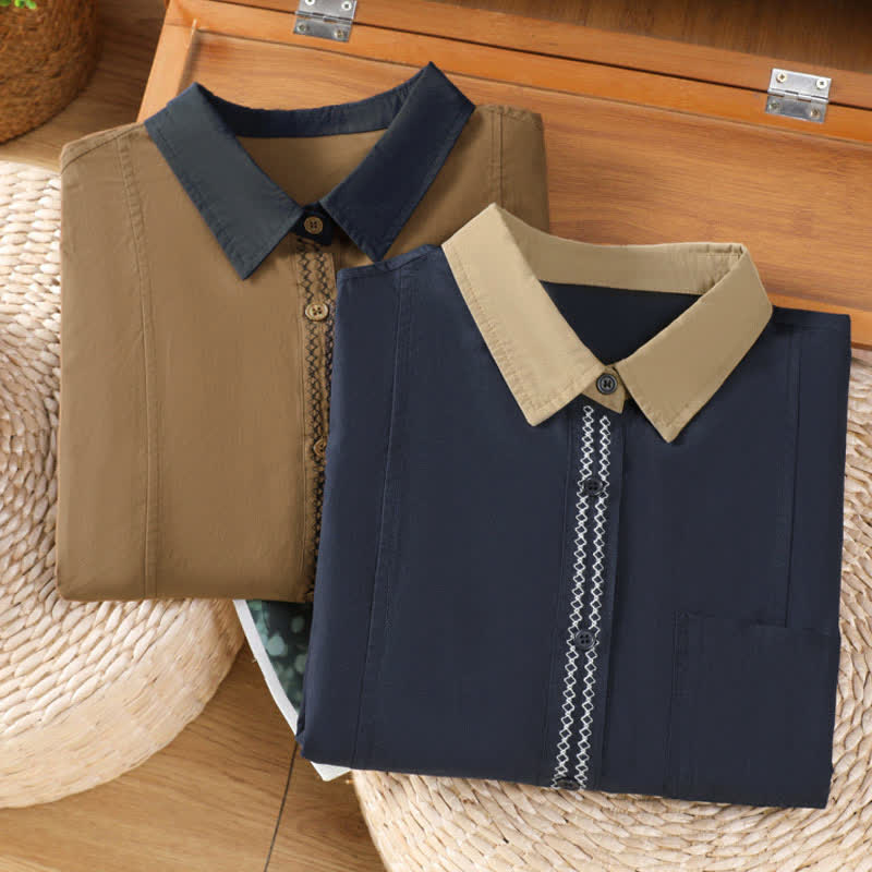 Buddha Stones Lässiges, minimalistisches Langarmshirt für Damen mit Kontrastbesatz und aufgesetzter Tasche – ideal für den Sommer. - image 20