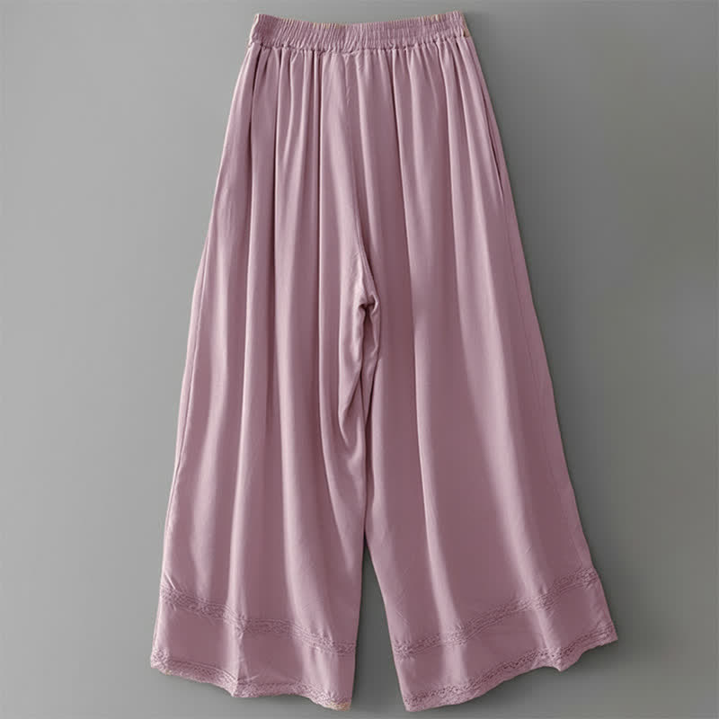 Buddha Stones Sommerliche, lässig-elegante, einfarbige Cropped-Hose mit Kordelzug, weitem Bein und Taschen für Damen - image 15