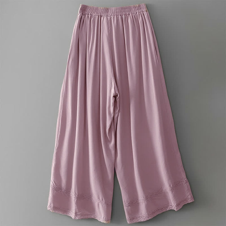 Buddha Stones Sommerliche, lässig-elegante, einfarbige Cropped-Hose mit Kordelzug, weitem Bein und Taschen für Damen - image 15