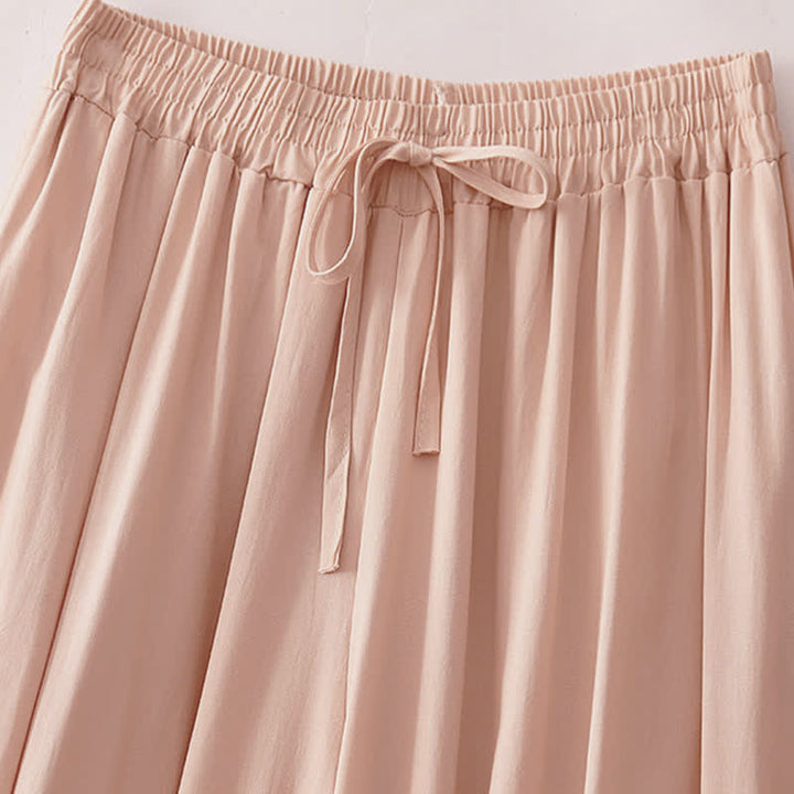 Buddha Stones Sommerliche, lässig-elegante, einfarbige Cropped-Hose mit Kordelzug, weitem Bein und Taschen für Damen - image 8