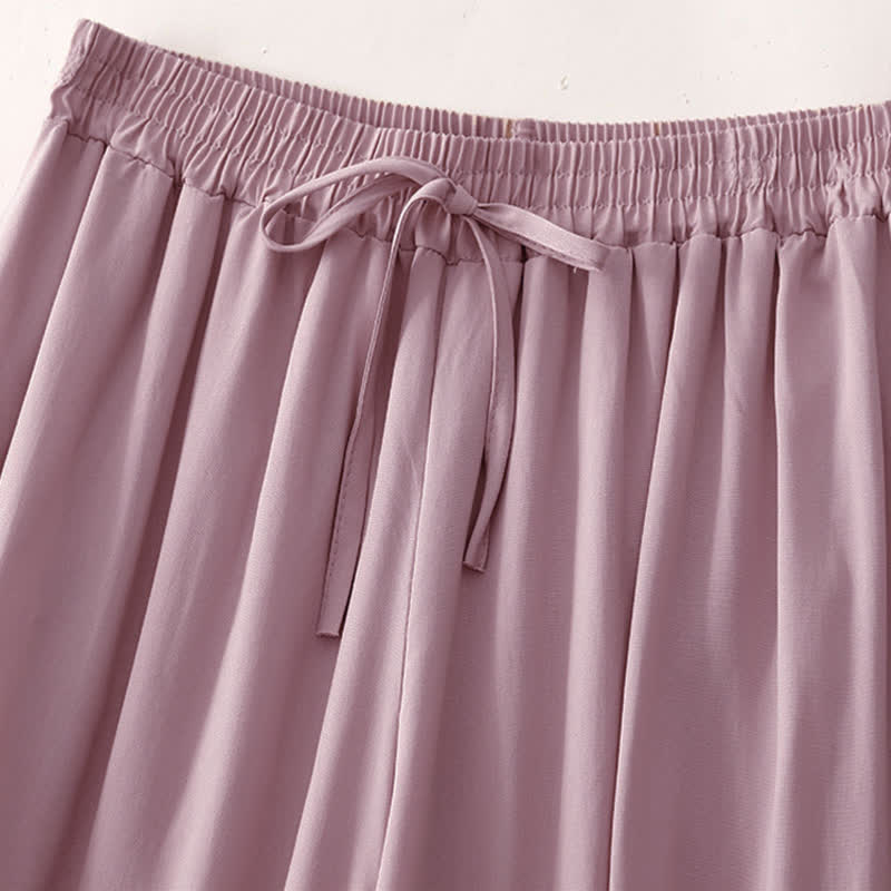 Buddha Stones Sommerliche, lässig-elegante, einfarbige Cropped-Hose mit Kordelzug, weitem Bein und Taschen für Damen - image 16