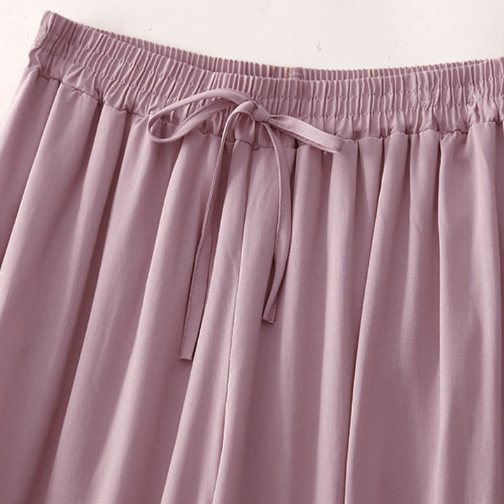 Buddha Stones Sommerliche, lässig-elegante, einfarbige Cropped-Hose mit Kordelzug, weitem Bein und Taschen für Damen - image 16