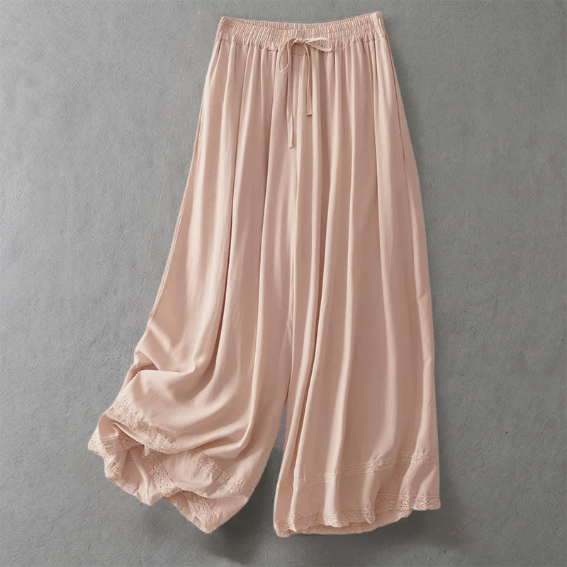 Buddha Stones Sommerliche, lässig-elegante, einfarbige Cropped-Hose mit Kordelzug, weitem Bein und Taschen für Damen - Weizen - US8-10, UK/AU12-14, EU40-42 (2XL) - image 7
