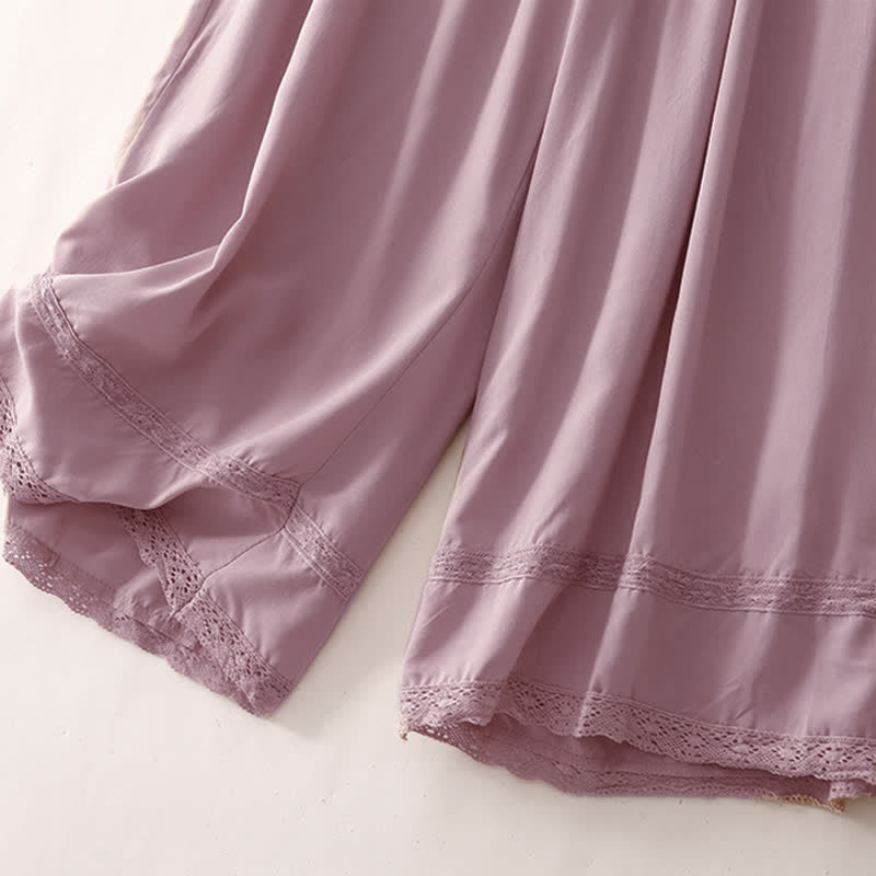 Buddha Stones Sommerliche, lässig-elegante, einfarbige Cropped-Hose mit Kordelzug, weitem Bein und Taschen für Damen - image 21