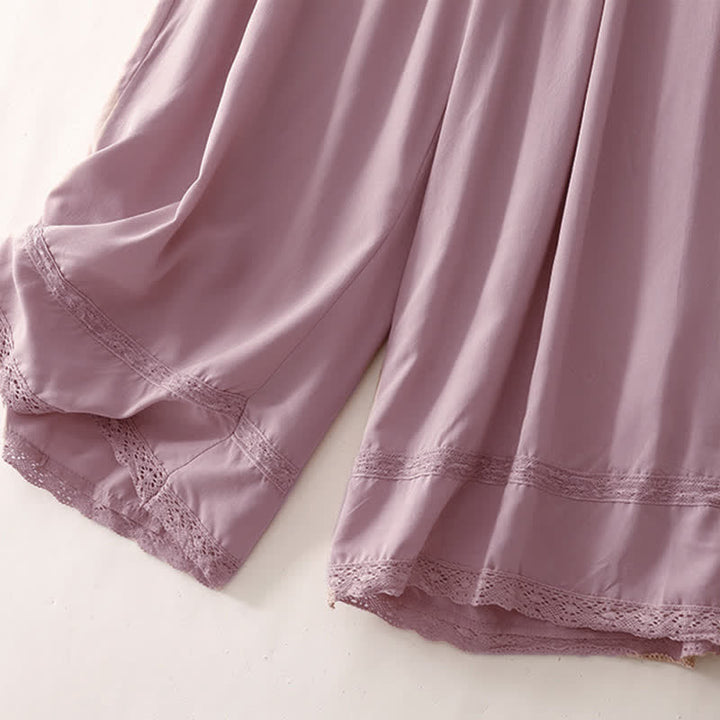 Buddha Stones Sommerliche, lässig-elegante, einfarbige Cropped-Hose mit Kordelzug, weitem Bein und Taschen für Damen - image 21