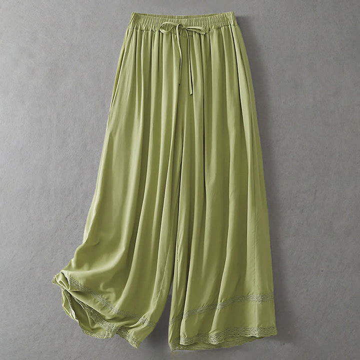 Buddha Stones Sommerliche, lässig-elegante, einfarbige Cropped-Hose mit Kordelzug, weitem Bein und Taschen für Damen - Gelbgrün - US8-10, UK/AU12-14, EU40-42 (2XL) - image 0