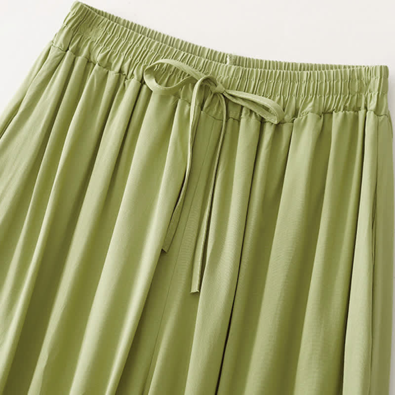 Buddha Stones Sommerliche, lässig-elegante, einfarbige Cropped-Hose mit Kordelzug, weitem Bein und Taschen für Damen - image 1