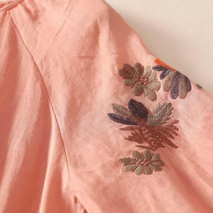 Buddha Stones Sommerkleid im Boho-Stil mit Blumenstickerei und ellbogenlangen Ärmeln für Damen - image 5