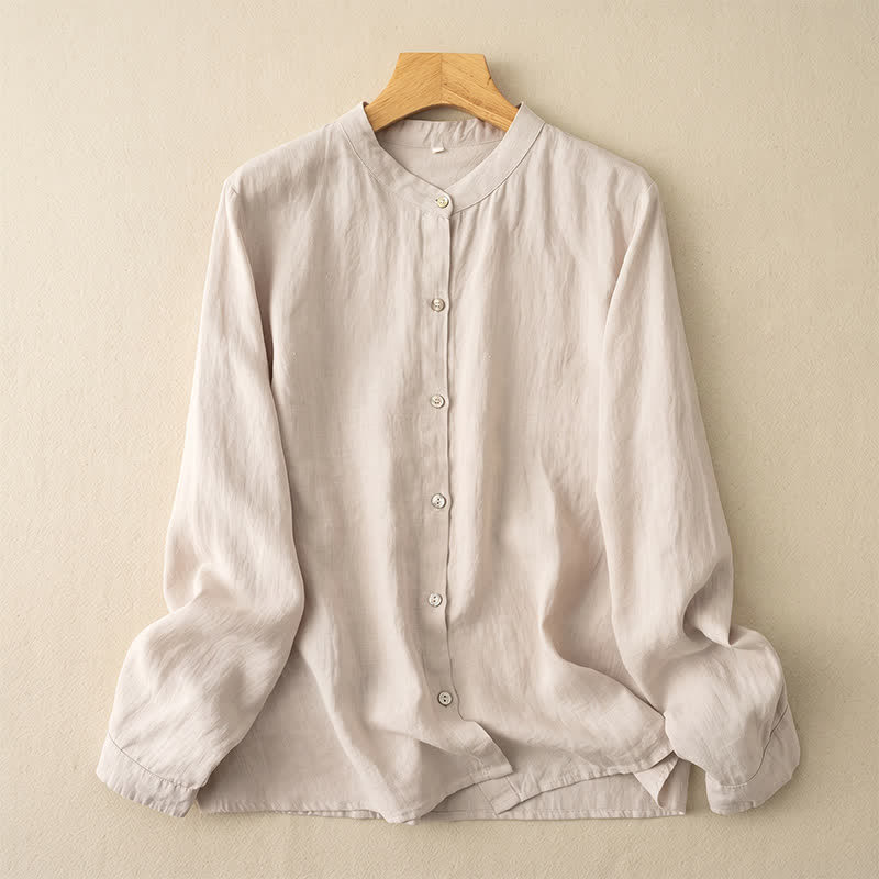 Buddha Stones Lässige Damenblusen im Tang-Stil mit Stehkragen und langen Ärmeln für den Herbst - Beige - US12, UK/AU16, EU44 (3XL) - image 18