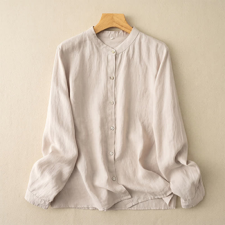 Buddha Stones Lässige Damenblusen im Tang-Stil mit Stehkragen und langen Ärmeln für den Herbst - Beige - US12, UK/AU16, EU44 (3XL) - image 18