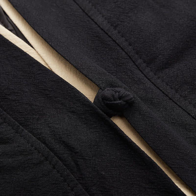 Buddha Stones Minimalistischer, lässiger Kimono für Herren aus einfarbiger Baumwolle mit Dreiviertelärmeln, Knotenverschluss und Knopfleiste für Frühling und Sommer - image 5