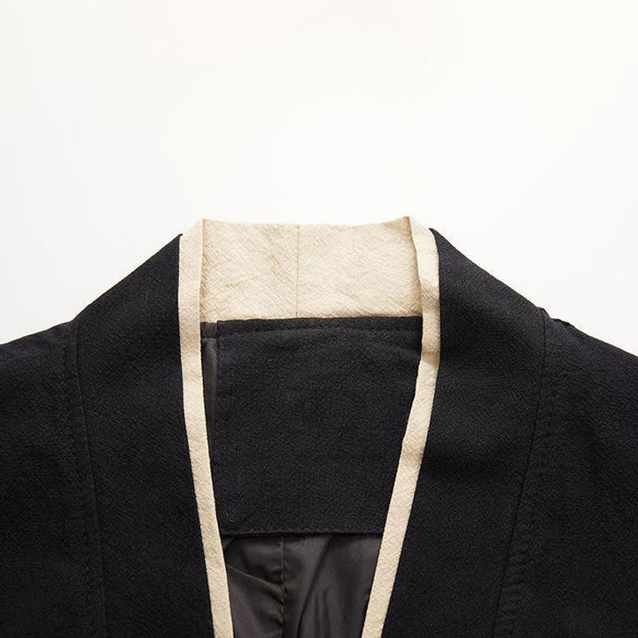 Buddha Stones Minimalistischer, lässiger Kimono für Herren aus einfarbiger Baumwolle mit Dreiviertelärmeln, Knotenverschluss und Knopfleiste für Frühling und Sommer - image 4