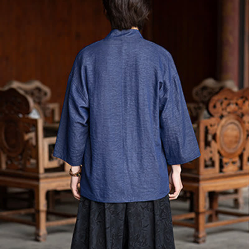 Buddha Stones Lässiger, minimalistischer Kimono für Herren mit Kordelzug, Dreiviertelärmeln und Tasche für Frühling/Sommer - image 3
