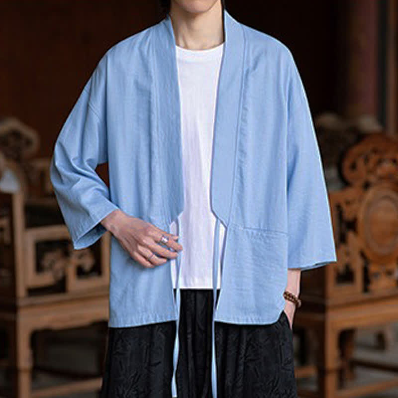 Buddha Stones Lässiger, minimalistischer Kimono für Herren mit Kordelzug, Dreiviertelärmeln und Tasche für Frühling/Sommer - image 16