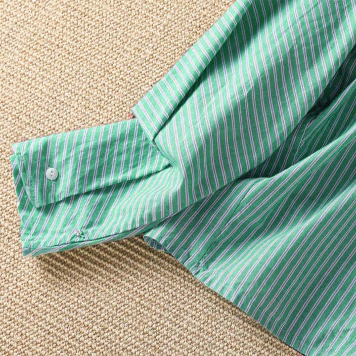 Buddha Stones Lässiges, minimalistisches Damen-Langarmshirt mit grünen Streifen und Rundhalsausschnitt für den Frühling - image 7