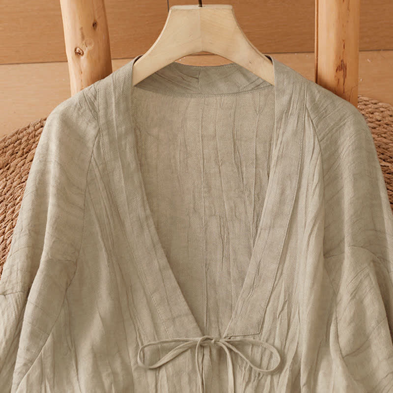 Buddha Stones Sommerlicher, lässiger Boho-Kimono mit Faltenmuster und Kordelzug für Damen - image 3