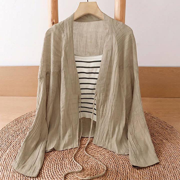 Buddha Stones Sommerlicher, lässiger Boho-Kimono mit Faltenmuster und Kordelzug für Damen - image 2