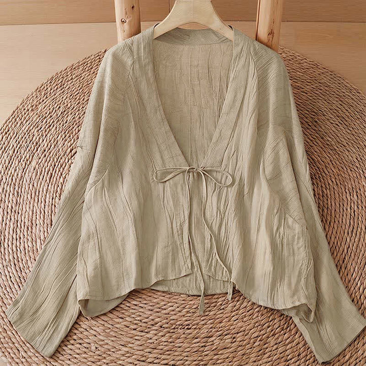 Buddha Stones Sommerlicher, lässiger Boho-Kimono mit Faltenmuster und Kordelzug für Damen - Beige - US14, UK/AU18, EU46 (2XL) - image 0