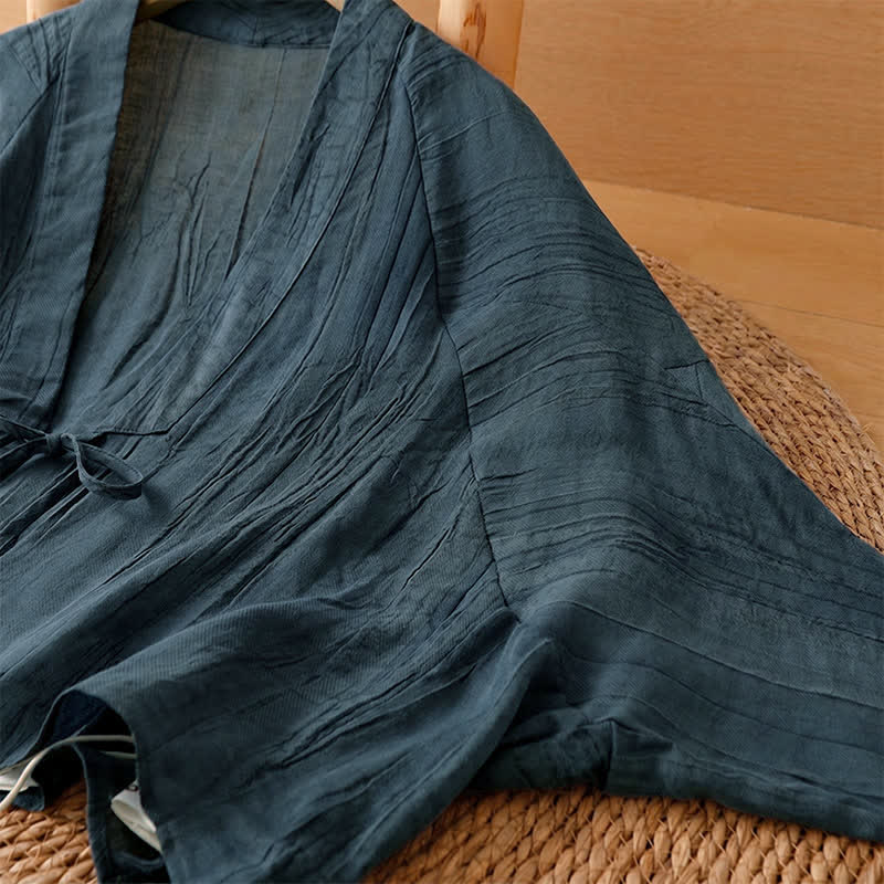 Buddha Stones Sommerlicher, lässiger Boho-Kimono mit Faltenmuster und Kordelzug für Damen - image 16
