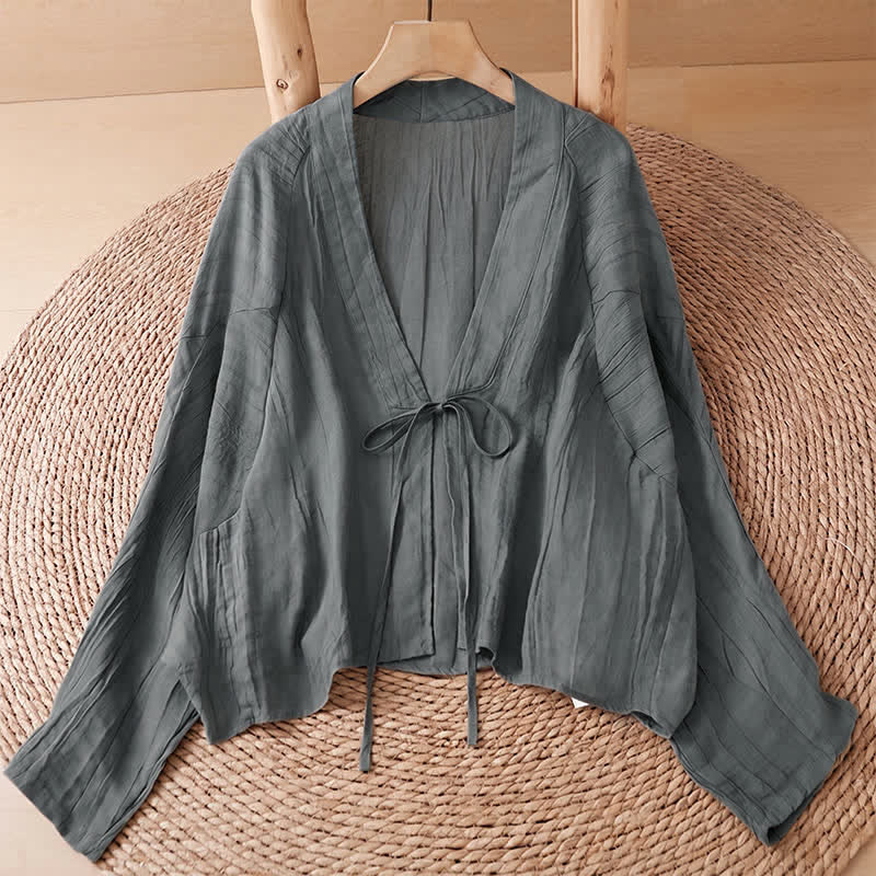 Buddha Stones Sommerlicher, lässiger Boho-Kimono mit Faltenmuster und Kordelzug für Damen - Schiefergrau - US14, UK/AU18, EU46 (2XL) - image 32