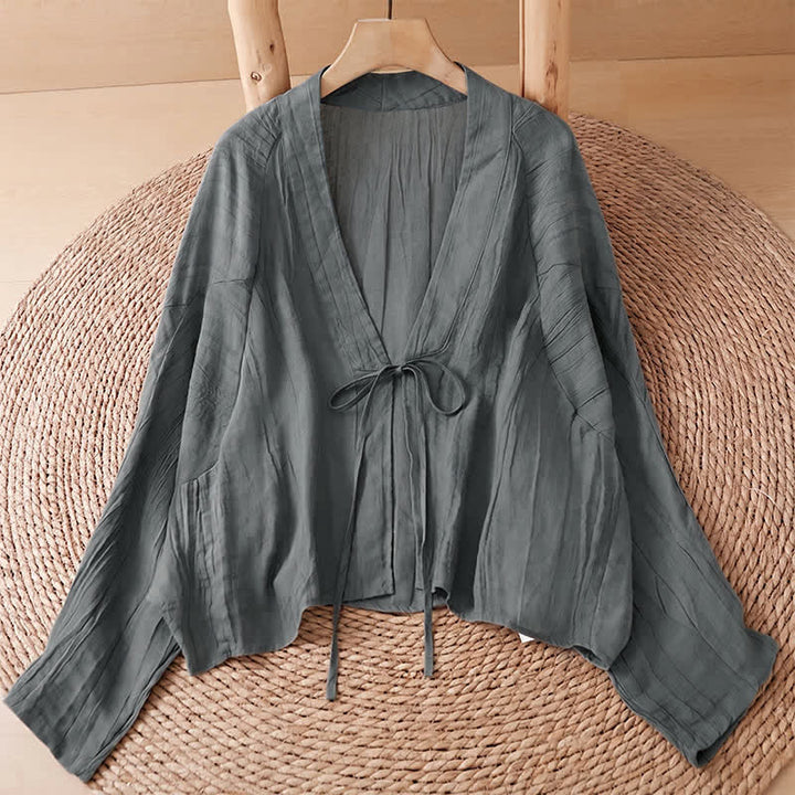 Buddha Stones Sommerlicher, lässiger Boho-Kimono mit Faltenmuster und Kordelzug für Damen - Schiefergrau - US14, UK/AU18, EU46 (2XL) - image 32
