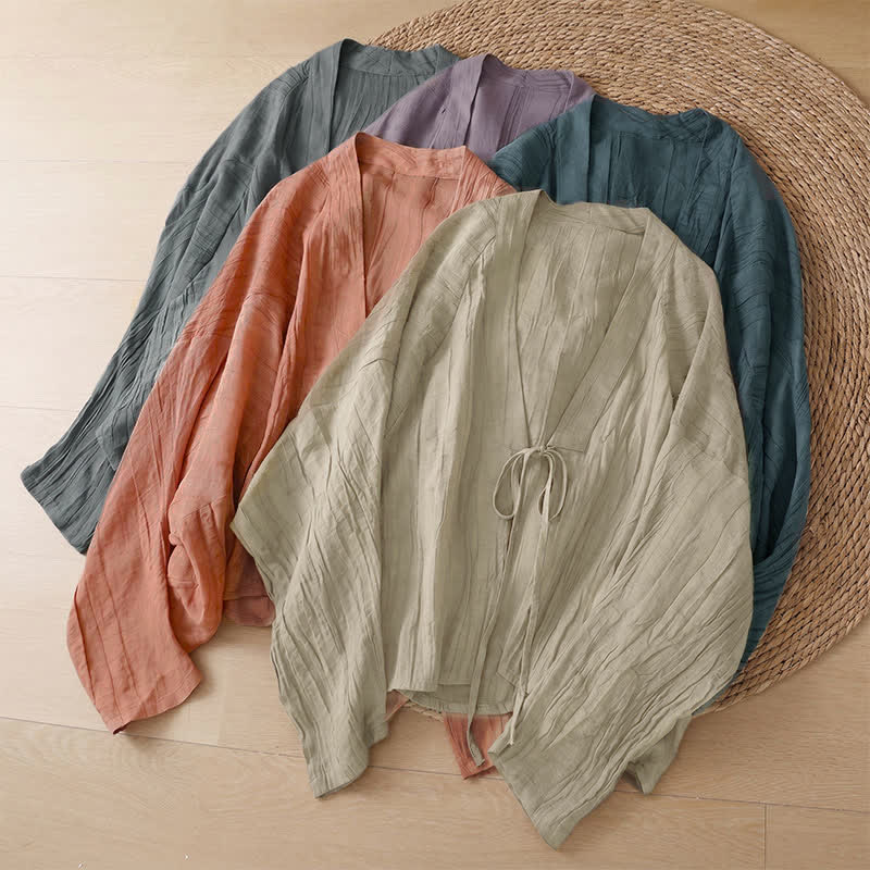 Buddha Stones Sommerlicher, lässiger Boho-Kimono mit Faltenmuster und Kordelzug für Damen - image 37