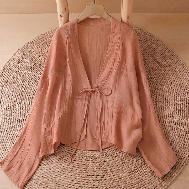 Buddha Stones Sommerlicher, lässiger Boho-Kimono mit Faltenmuster und Kordelzug für Damen - DarkSalmon - US14, UK/AU18, EU46 (2XL) - image 26