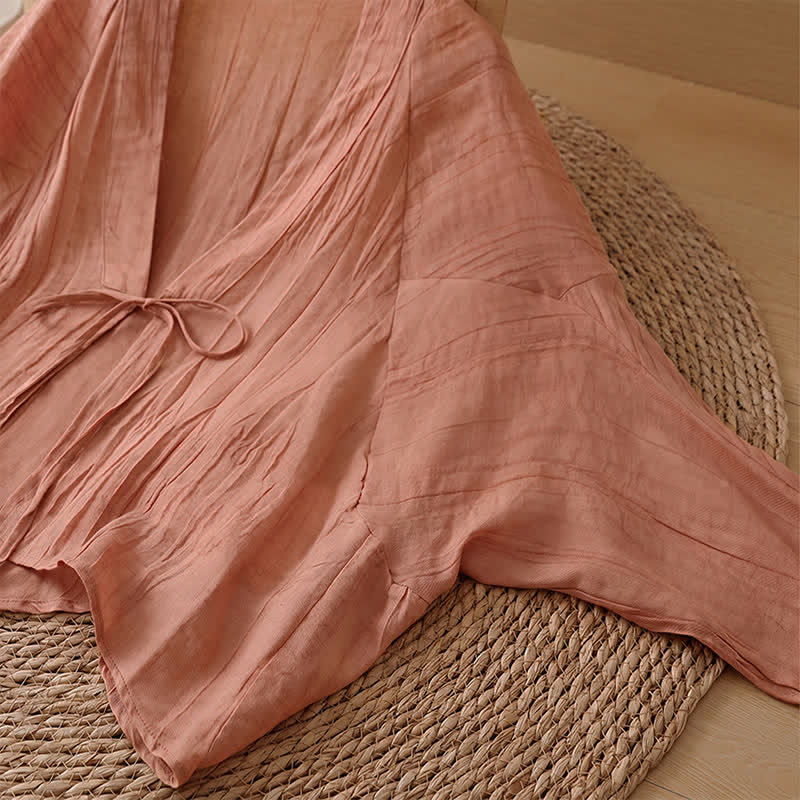 Buddha Stones Sommerlicher, lässiger Boho-Kimono mit Faltenmuster und Kordelzug für Damen - image 28