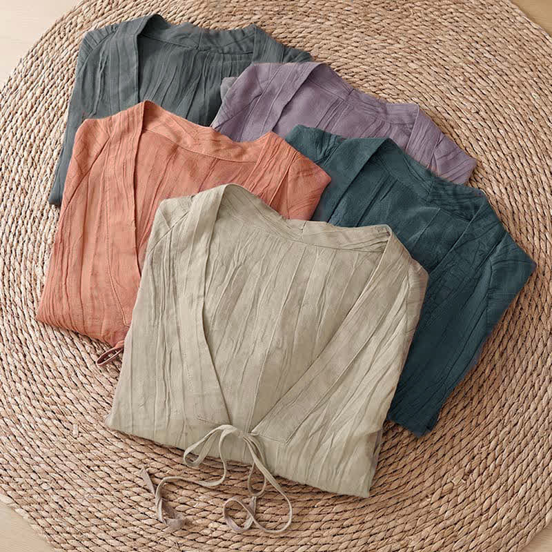 Buddha Stones Sommerlicher, lässiger Boho-Kimono mit Faltenmuster und Kordelzug für Damen - image 38