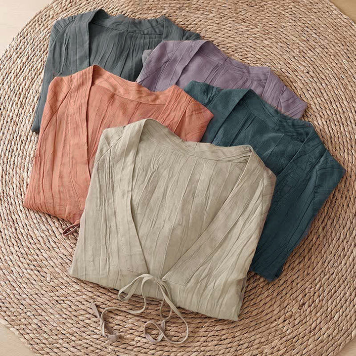 Buddha Stones Sommerlicher, lässiger Boho-Kimono mit Faltenmuster und Kordelzug für Damen - image 38