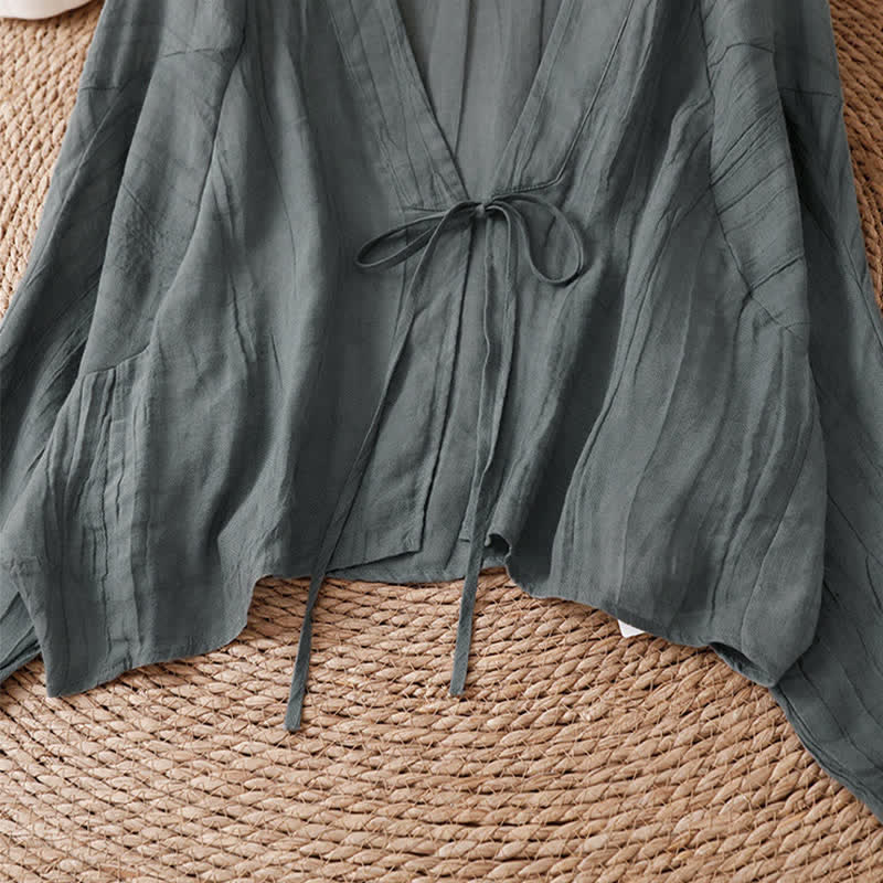 Buddha Stones Sommerlicher, lässiger Boho-Kimono mit Faltenmuster und Kordelzug für Damen - image 35