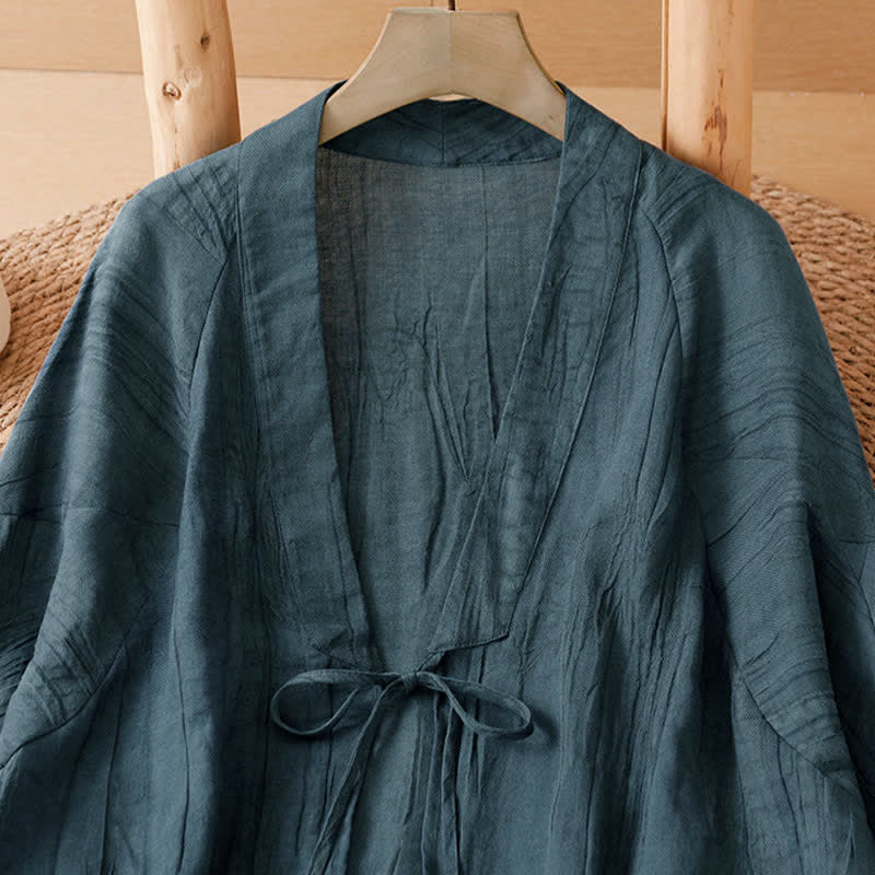 Buddha Stones Sommerlicher, lässiger Boho-Kimono mit Faltenmuster und Kordelzug für Damen - image 12