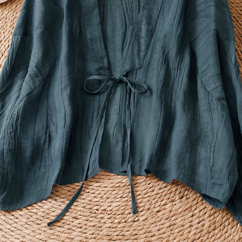 Buddha Stones Sommerlicher, lässiger Boho-Kimono mit Faltenmuster und Kordelzug für Damen - image 15