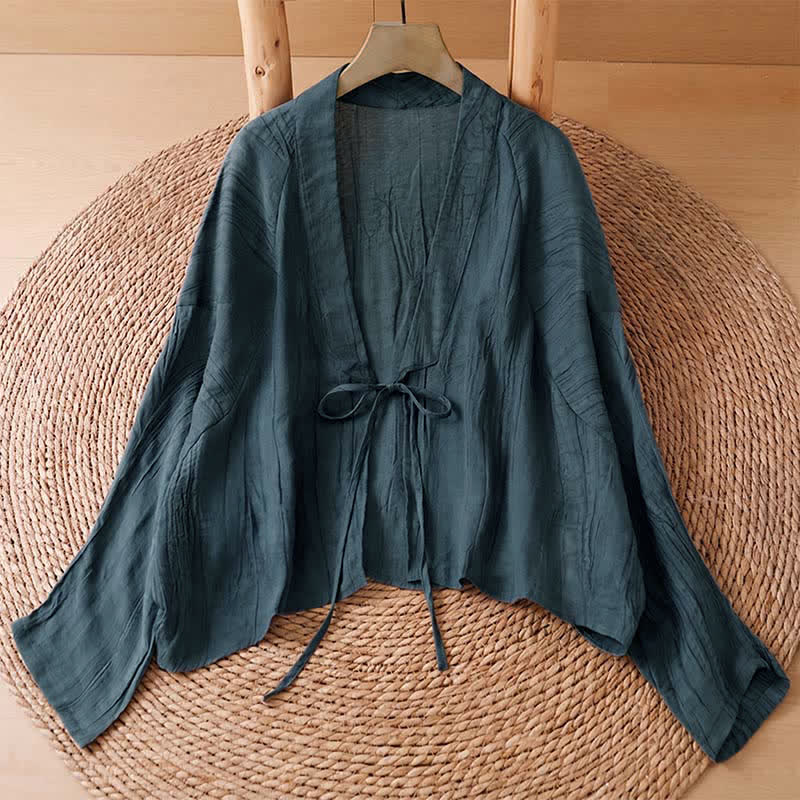Buddha Stones Sommerlicher, lässiger Boho-Kimono mit Faltenmuster und Kordelzug für Damen - Türkis - US14, UK/AU18, EU46 (2XL) - image 10
