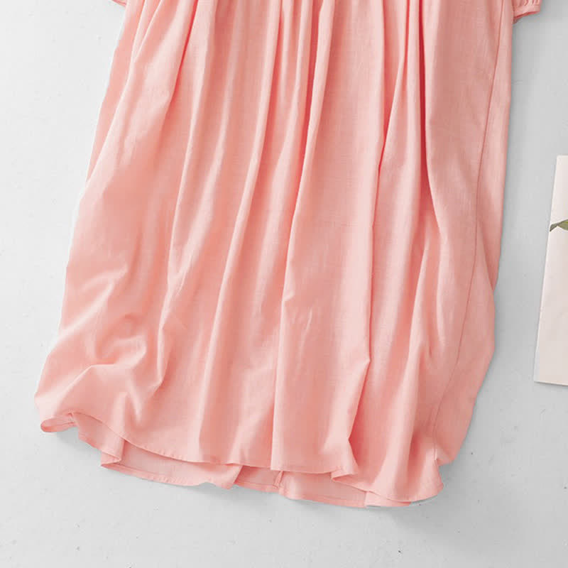 Buddha Stones Lässiges Vintage-Kleid für Damen im Frühlings- und Sommerstil mit Knopfleiste, Kordelzug, Rundhalsausschnitt und Dreiviertelärmeln. - image 15