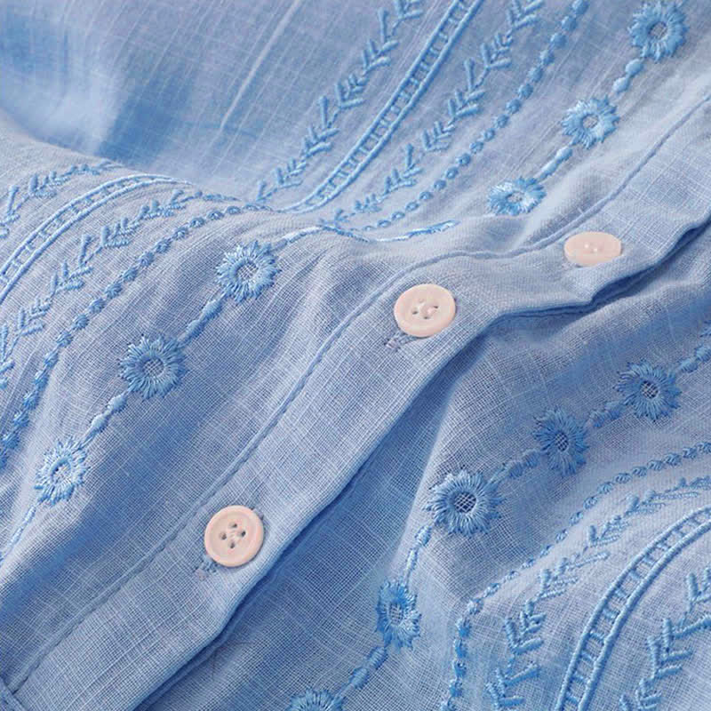 Buddha Stones Lässiges Vintage-Kleid für Damen im Frühlings- und Sommerstil mit Knopfleiste, Kordelzug, Rundhalsausschnitt und Dreiviertelärmeln. - image 3
