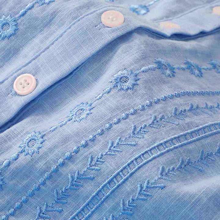 Buddha Stones Lässiges Vintage-Kleid für Damen im Frühlings- und Sommerstil mit Knopfleiste, Kordelzug, Rundhalsausschnitt und Dreiviertelärmeln. - image 4