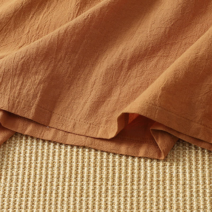Buddha Stones Sommerliches, lässiges, minimalistisches, einfarbig orangefarbenes Kurzarmkleid für Damen mit Rundhalsausschnitt - image 6