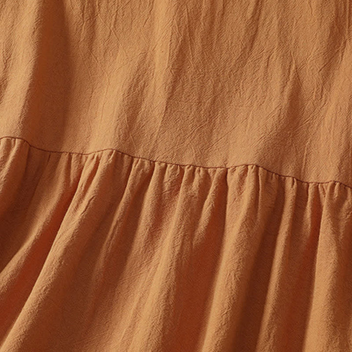 Buddha Stones Sommerliches, lässiges, minimalistisches, einfarbig orangefarbenes Kurzarmkleid für Damen mit Rundhalsausschnitt - image 4