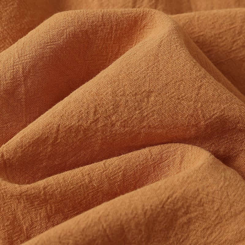 Buddha Stones Sommerliches, lässiges, minimalistisches, einfarbig orangefarbenes Kurzarmkleid für Damen mit Rundhalsausschnitt - image 8